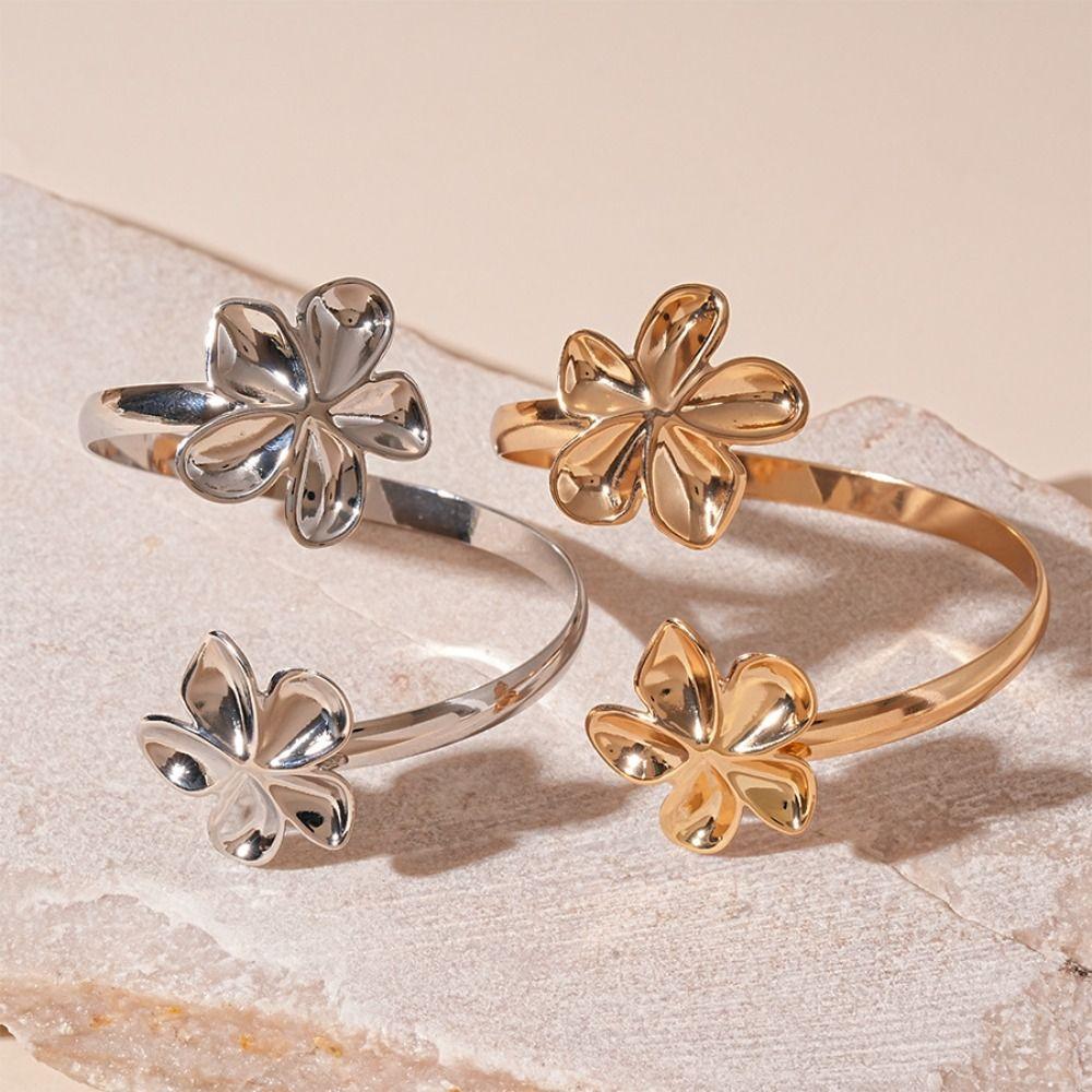 Gold Color Floral Open Cuff Armlet Enamel Glaze Craft Open Arm Ring Spiral Arm Bracelet  Jewelry