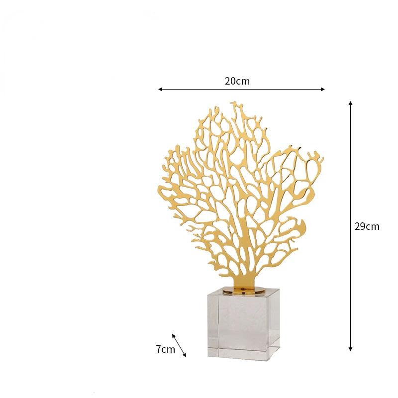 

Glass Ornament Golden Hollow Tree Lucky Metal Tree Decorative Figurines Crystal Coral Figurine Home Decoration Accessories