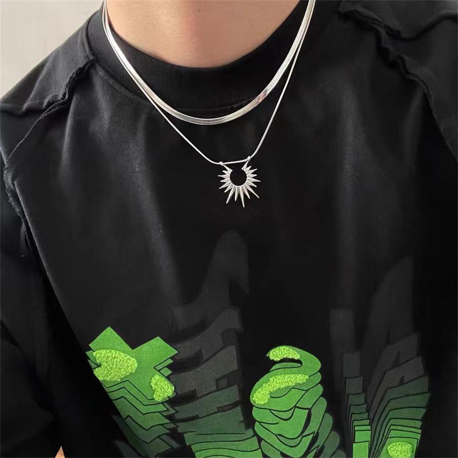 Double Layered Titanium Steel Sun Necklace - Men's High-End Niche Design, Non-Fading Snake Bone Chain, Women's Clavicle Chain