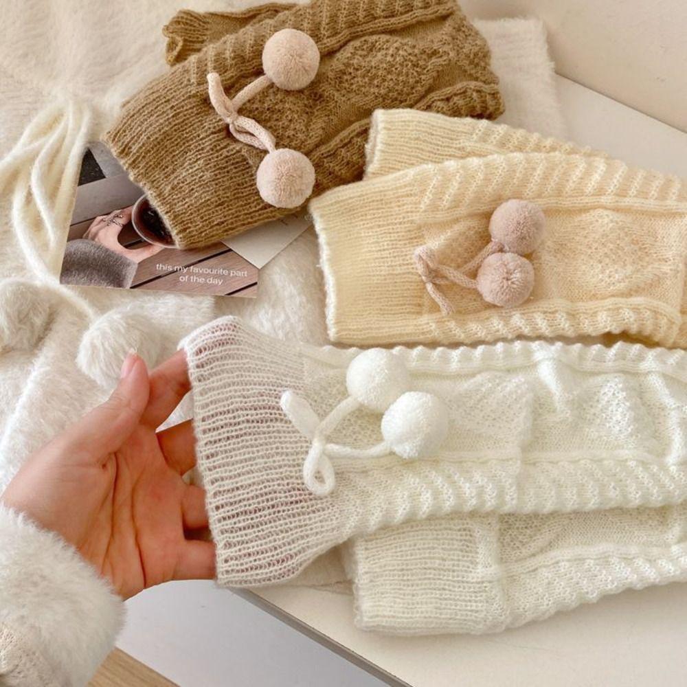 Knitted Leg Warmer Pom Pom Decor Long Stockings Cute Winter Warm Socks Cold Weather