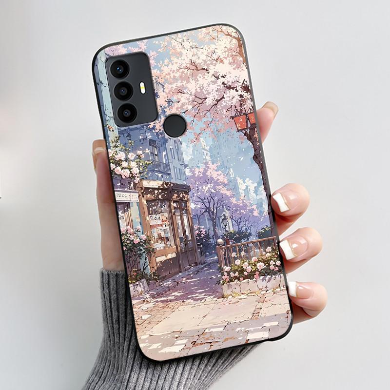 Anti-scratch Casing For TCL 30 SE/TCL 30E/TCL 306/TCL 305 Cover Soft Silicone Black Shell Golden Butterflie And Flower Pattern