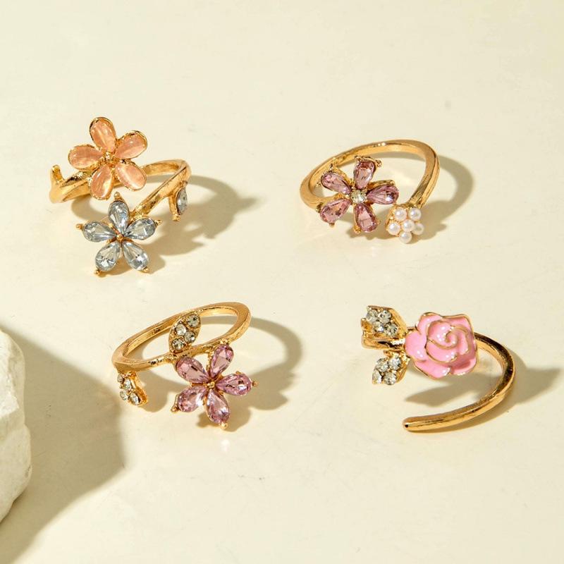 Stylish Rhinestone Enamel Flower Ring for Women - Stackable Vacation Accessory