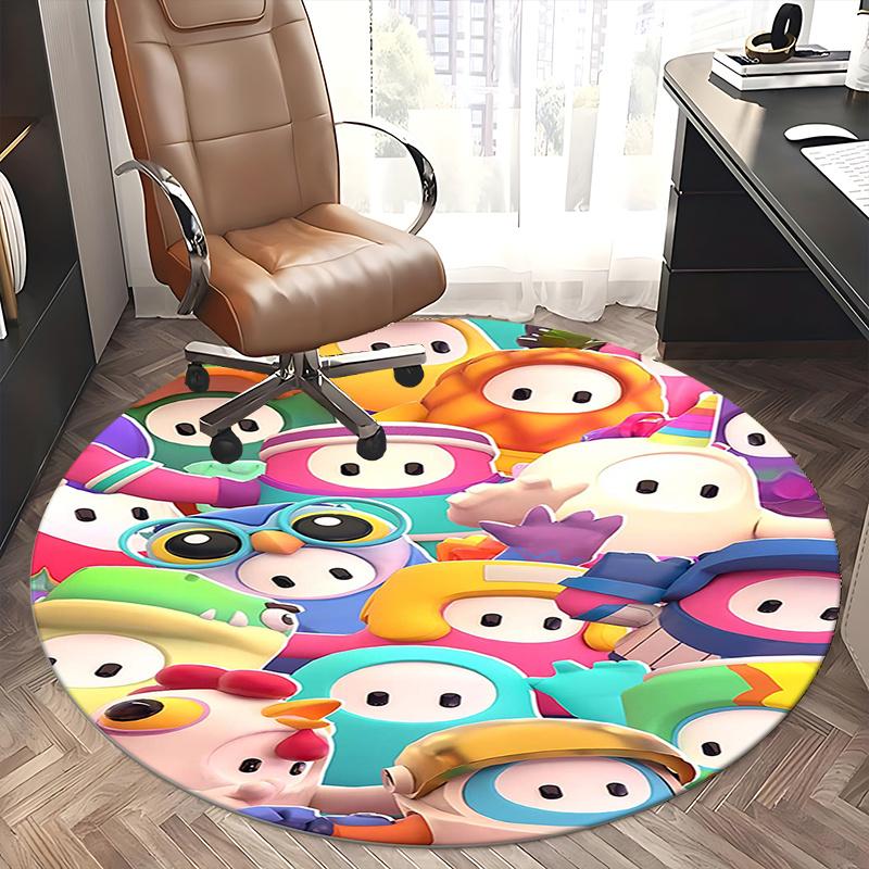 Colorful Animal Characters Chair Mat Round Rug-Office Carpet, Machine Washable, Non-slip, Suitable for Living Rooms, Bedrooms