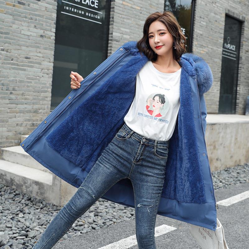 European & American Women's Mid-Length Fur Collar Cotton Jacket