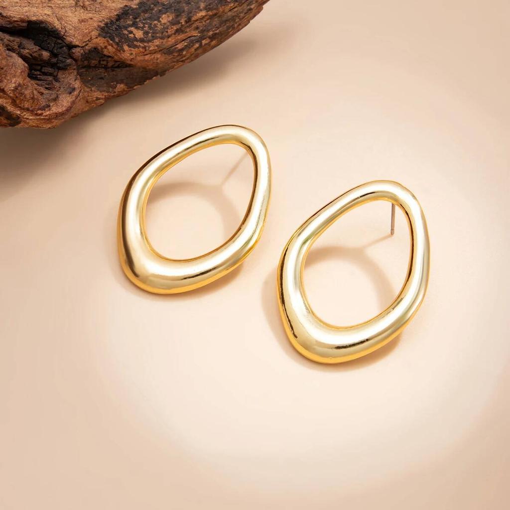SHIXIN Simple Round Hollow Stud Earrings Metal Earrings Women Fashion Irregula Geometry Ear Cuff Gold Color Piercing Ear Jewelry