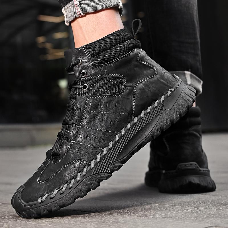 Fashion Golden Sapling Big Size Man Fashion Combat Boots Winter Thicken Warm Plush Men Ankle Boot Flat Shoes Leather Leisure Short Botas