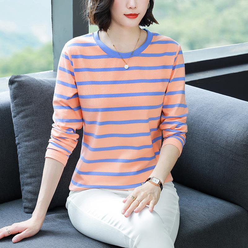 Tricou de damă cu mânecă lungă din bumbac pur lejer pentru primăvară și toamnă - Top la modă pentru mame de vârstă mijlocie