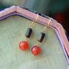 HD Agarwood & Red Agate Earrings: Niche Light Luxury, Ancient Style, Elegant Temperament, Long Design