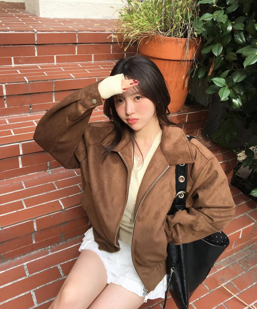 They Crop Suede Collar Jacket_Brown