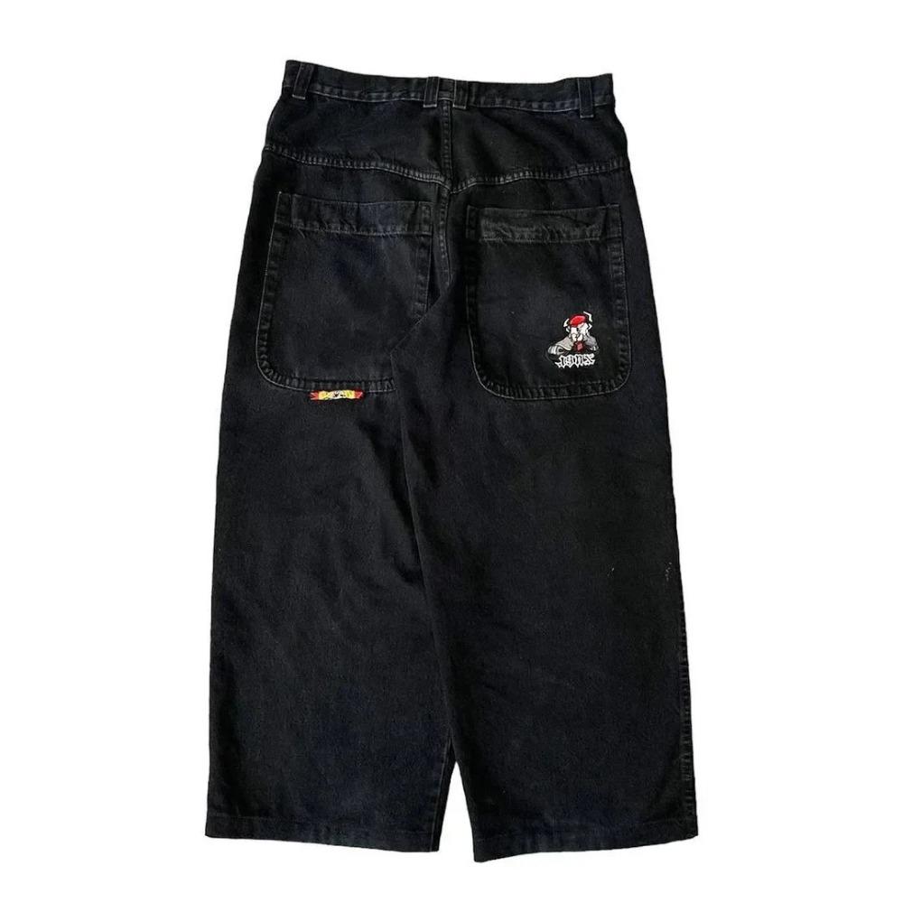Jeans Harajuku com padrão bordado hip-hop solto grande, tendência da moda americana Y2K, jeans solto masculino, calças largas de rua