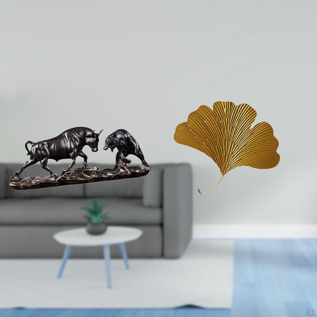 Modern Feng Shui Figurine with Wrought Iron Ginkgo Leaves Abstract Wall Sculpture for Desk Living