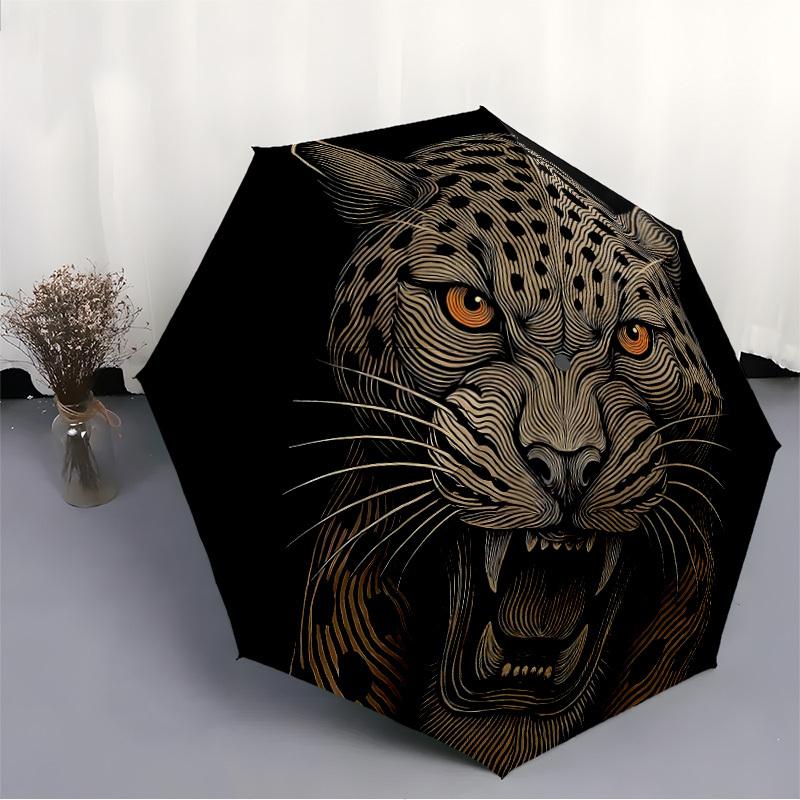 1pc Leopard Wildcat Automatic Folding Umbrella - 8-Rib Compact Travel Umbrella Durable & Portable for Outdoor Use, Perfect Gift064