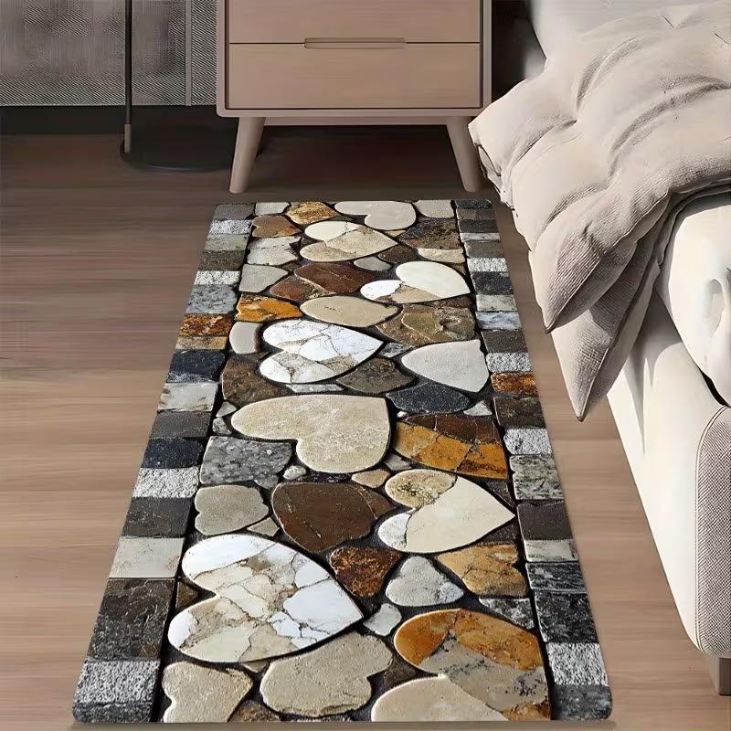 Bunter Herzstein Läufer Teppich Boho Stil Indoor Dekoration Eingangsteppich Schlafzimmer Rutschfester Teppich für Eingänge Wohnzimmer Badezimmer