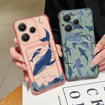 Étui en TPU avec Poche Carte Imprimé Baleine Pour Xiaomi Redmi Note 14 Pro Plus 5G Note 13 12 14 Pro 14C 13C 4G Housse de Téléphone en Silicone Souple