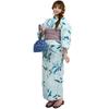 RAVIR Yukata White with Light Blue Vertical a Refreshing Lily and Floral a Fluffy Obi and Geta Sandals Set One Size Fits Women's 3-Piece Set Stripes,