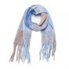 Autumn Winter Imitation Mohair Color Block Plaid Thick Fringe Scarf Shawl