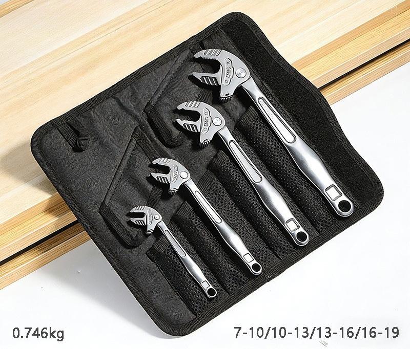 0-32mm Ratcheting Self-Adjusting Wrench Tool 7-19mm, 4-Piece Set серебряный