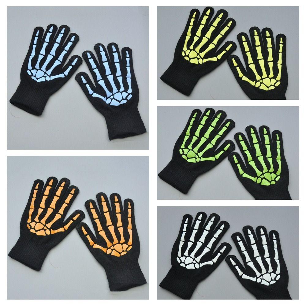 Full Finger Luminous Skeleton Claw Gloves Thicken Skeleton Goth Mittens  Outdoor