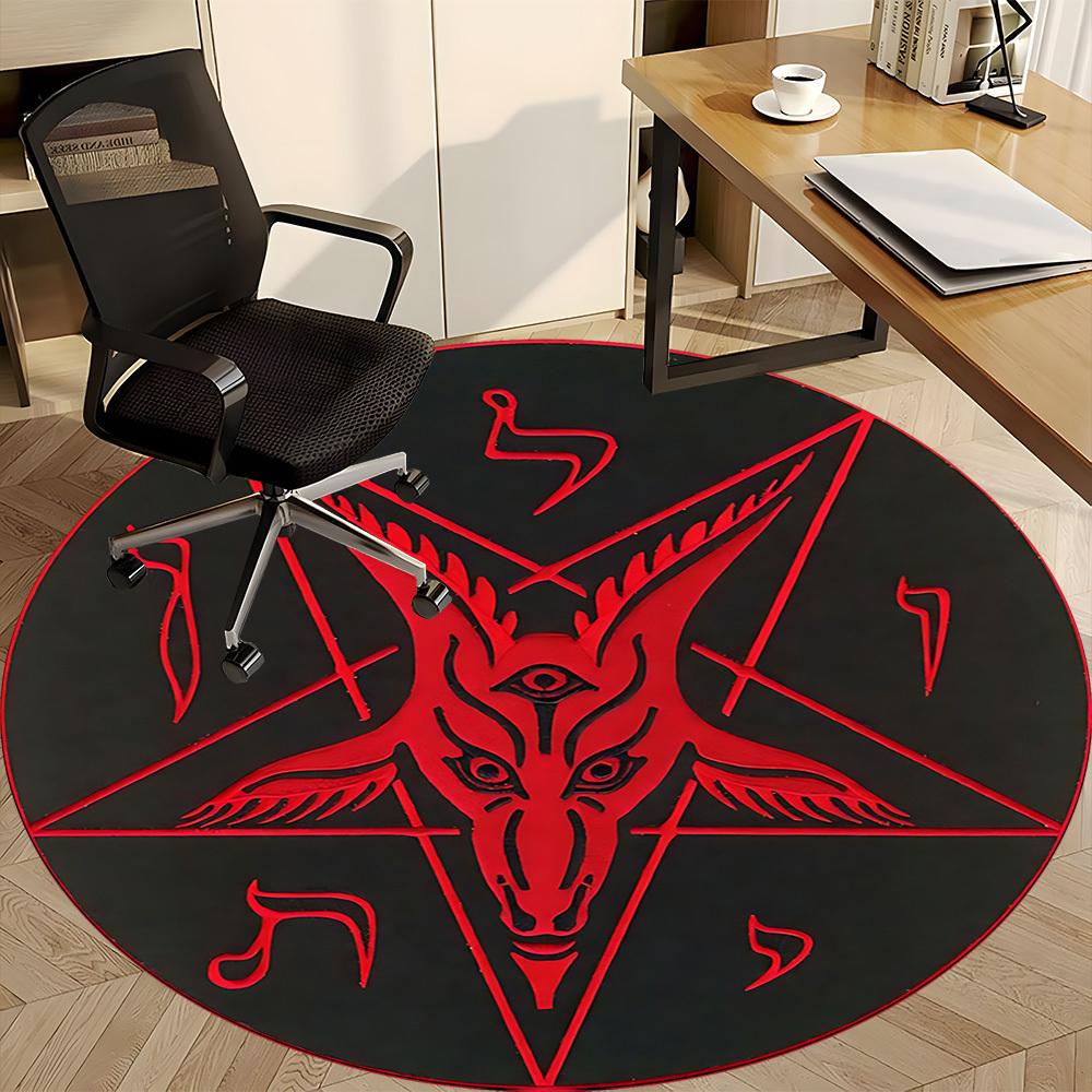 1pc Baphomet Symbol Office Round Area Rug, Under Office Chairs Bedroom Living Room Home Decor, Room Deco, Available In Various Sizes