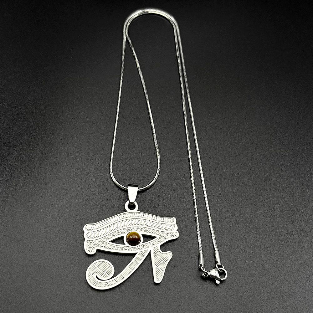 Stainless Steel Tiger Eye Stone Eye of Ra Horus Chain Necklaces for Women Men Symbol Egyptian Eyes Pendant Necklace Jewelry