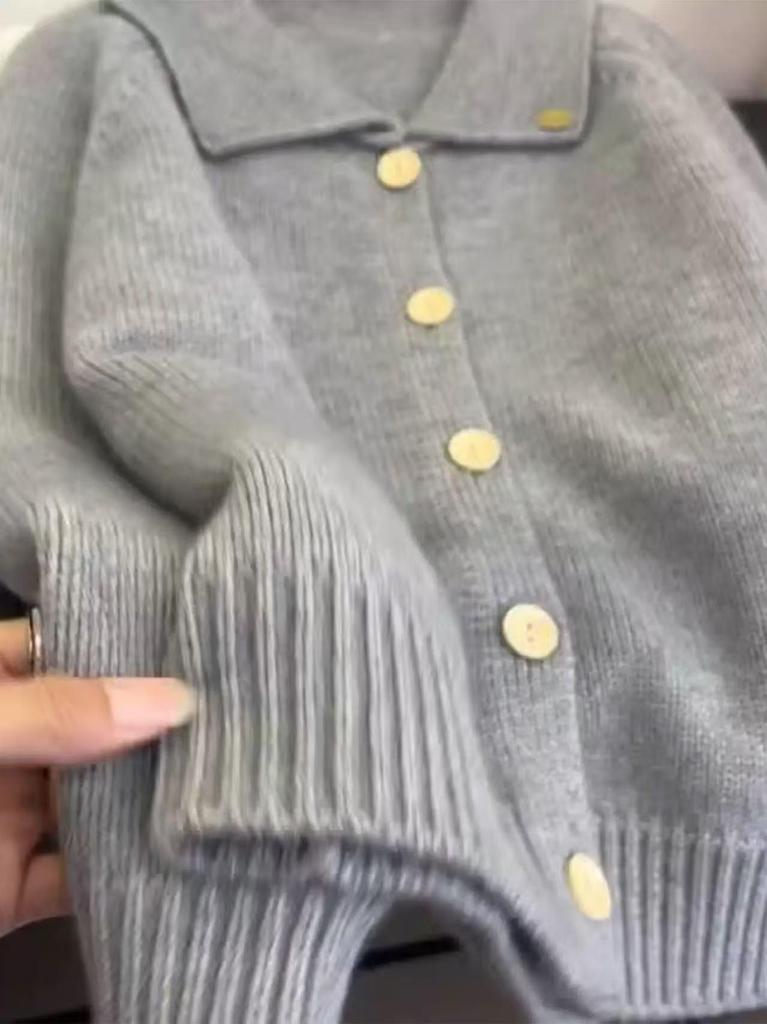Women's 100% Pure Wool Knit Cardigan - Autumn/Winter Thick Lapel Outerwear in Solid Colors