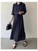 2024 Japanese & Korean Style Sleeveless Pocket Long Swing Casual Lapel Shirt Dress
