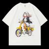 Japanese Anime Retro Adventure Motorbike Riding Girl With Full Riding Gear Vintage Manga Illustration Oversized Streetwear Graphic T-Shirt