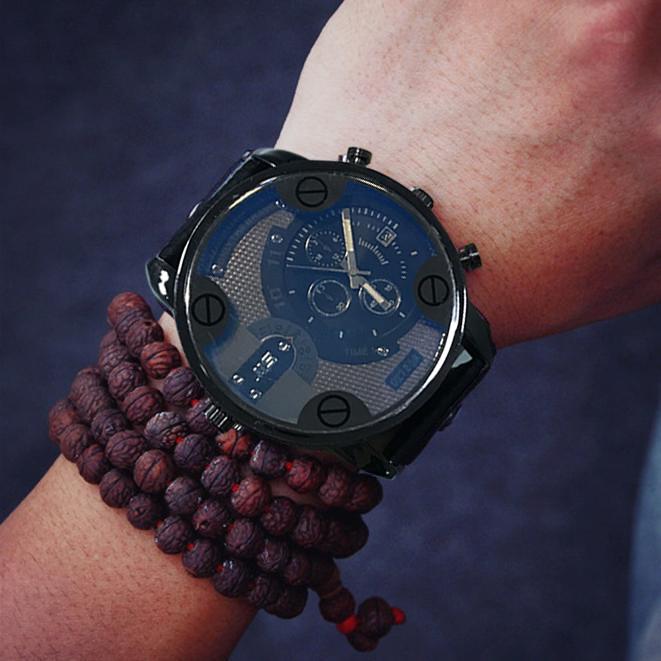 

Модные повседневные мужские кожаные кварцевые аналоговые наручные часы