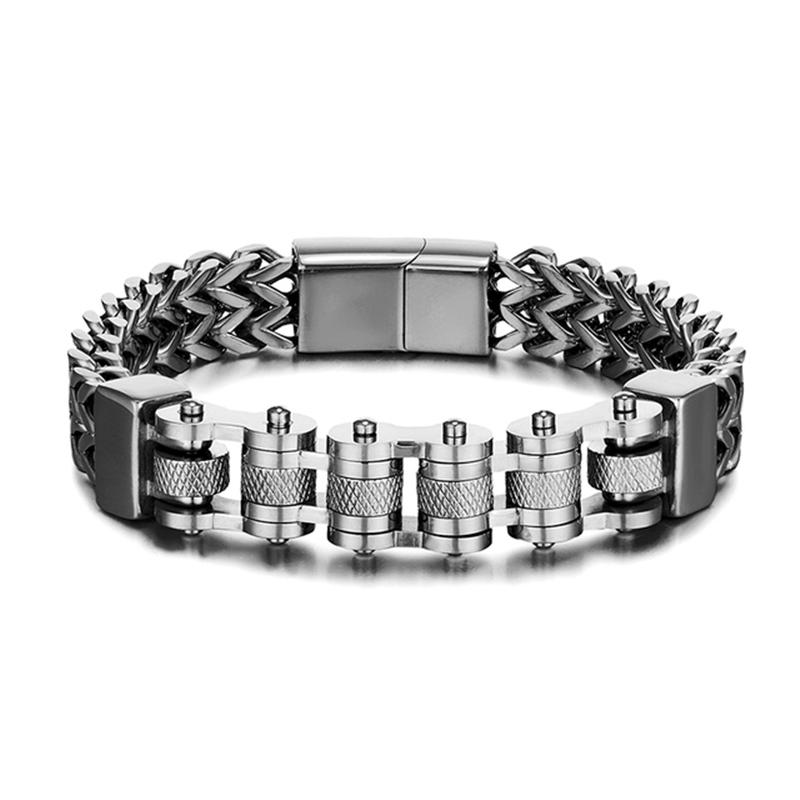 Punk Stainless Steel Motorcycle Chain Bracelets Men Never Fade Gold Color Wide Wristband Rider Bangles Jewelry Luxury Male Gifts
