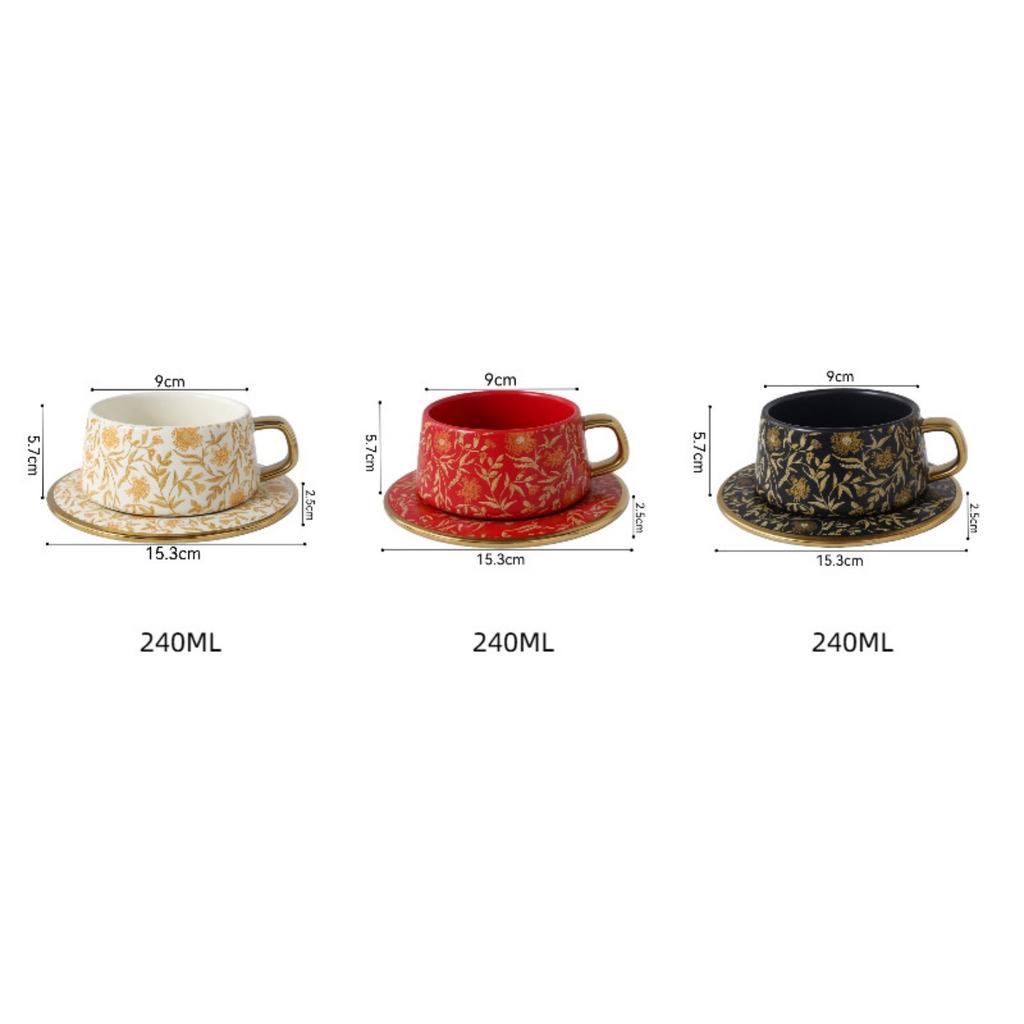 Luxury Gilded Mandala Flower Ceramic Coffee Cup Saucer Exquisite Afternoon Tea Dessert Mug Home Breakfast Milk Cup Couple's Mug