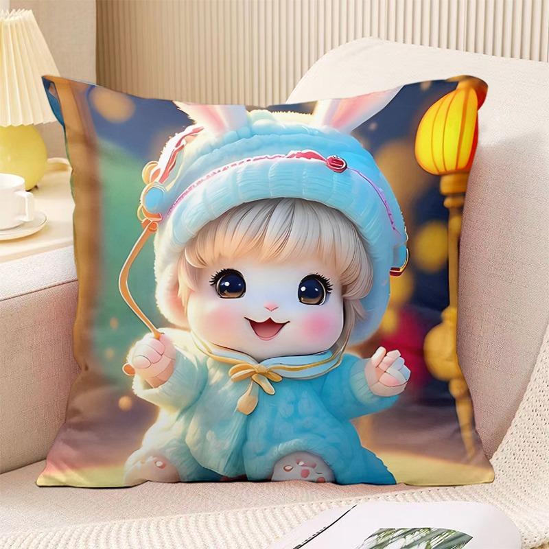 Schlafzimmer Wohnzimmer Quadratische Kissenhülle Niedlicher Hasen-Druck Dekorative Kissenhülle