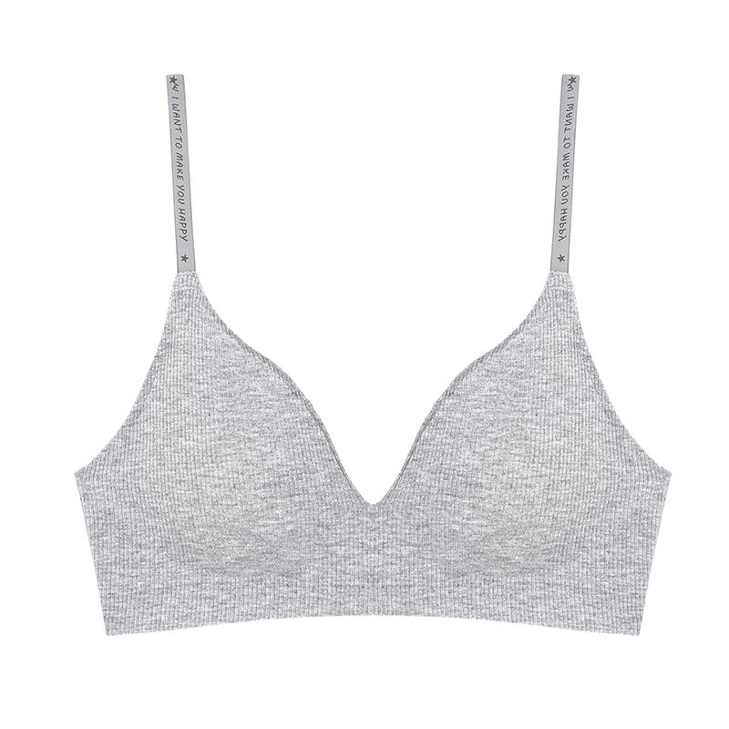 FINETOO Women Wireless Bra Deep V Padded Bralette S-XL Trendy Stripe Knitting Bras Sexy Ladies Brassiere Solid Underwear 6 Color