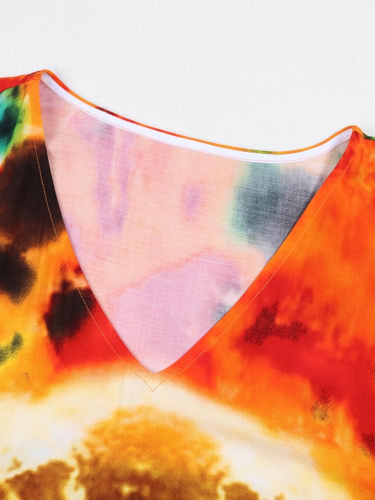 EDOLYNSA 2024 Bohémské barevné šaty kaftan s výstřihem do V pro ženy Léto Ležérní Velké netopýří dlouhé šaty s rukávem na dovolenou Q1464