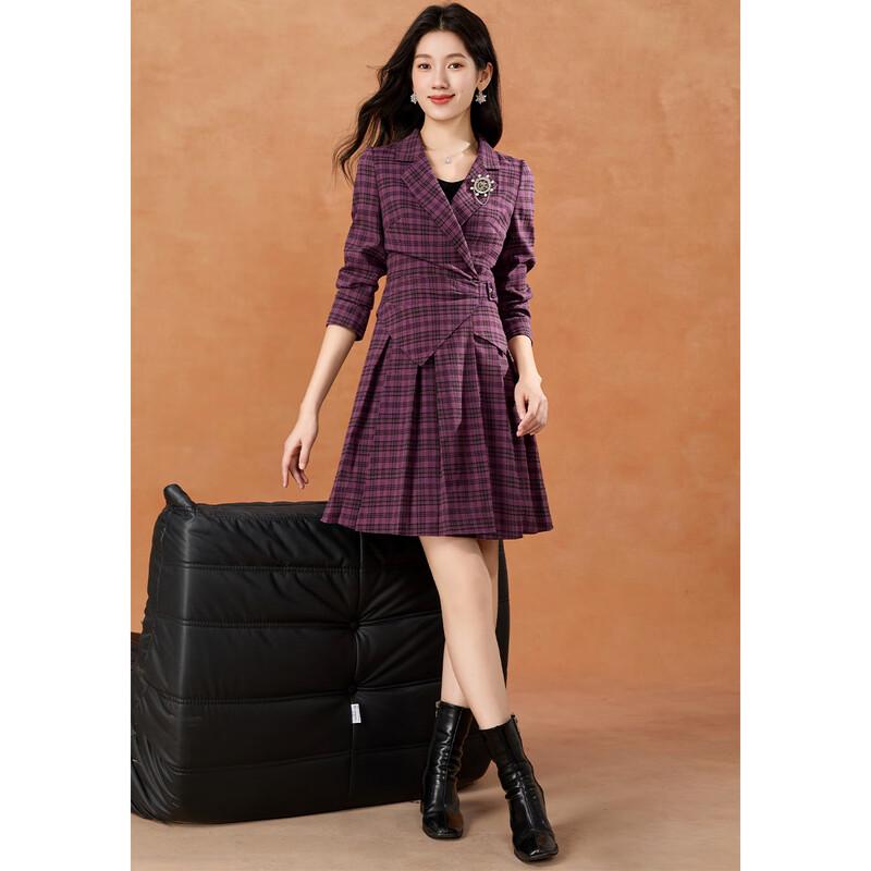 

Ke Bei Er Women s Elegant Plaid Trench Pleated Dress 3XL