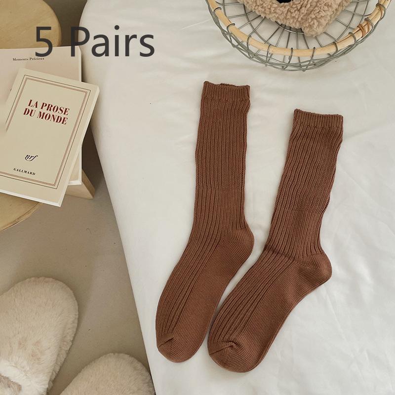 

5 пар женских весенних и осенних винтажных однотонных длинных балетных носков 5 Pairs кофейный