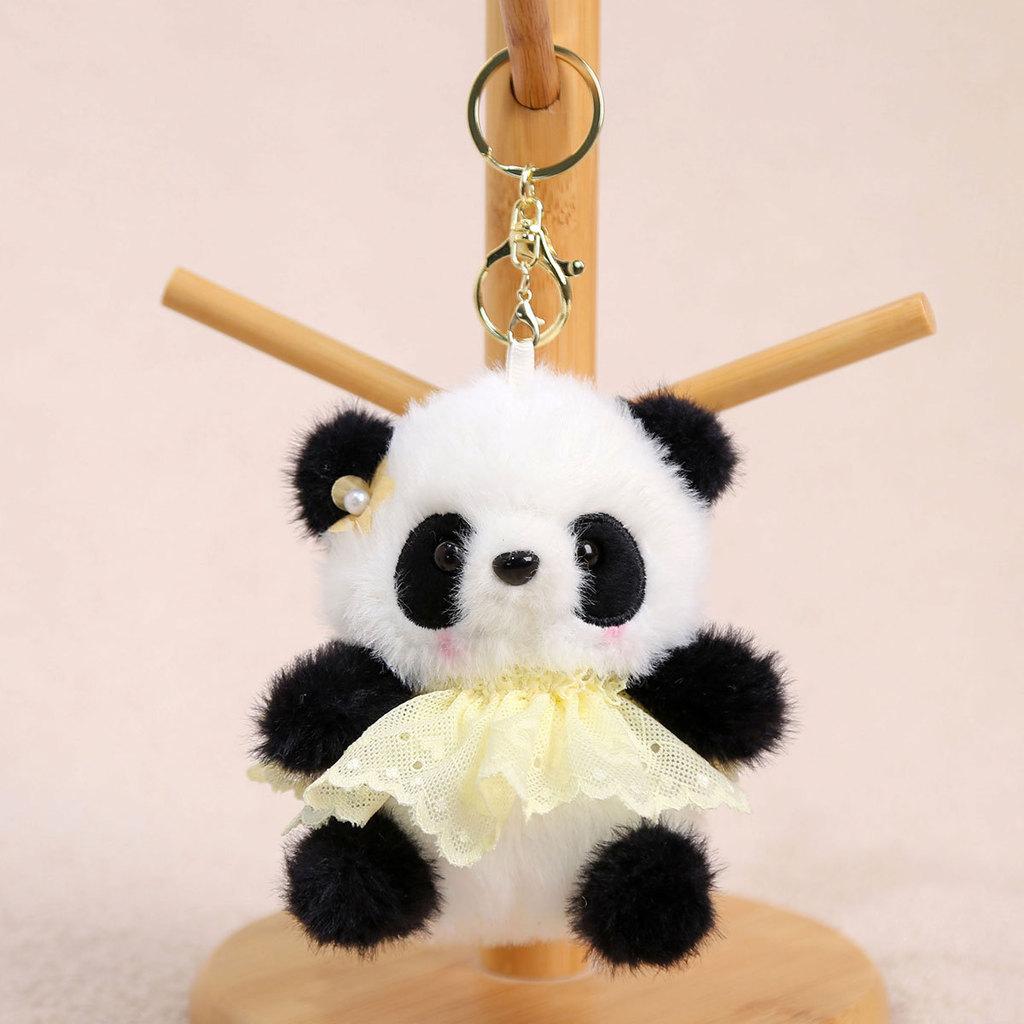 Cute Panda Fairy Plush Doll Keyring With Dresses And Floral Decor For Bag Decor