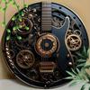 Arte da Parete Rotonda Steampunk Guitar Music Gear Metallo Decorazione per Casa Ufficio