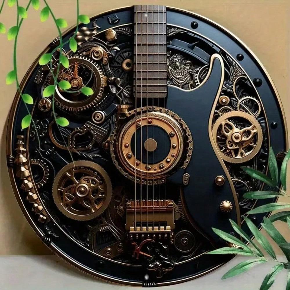 

Round Steampunk Guitar Music Gear Metal Wall Art Home Office Decor 40x30cm белый