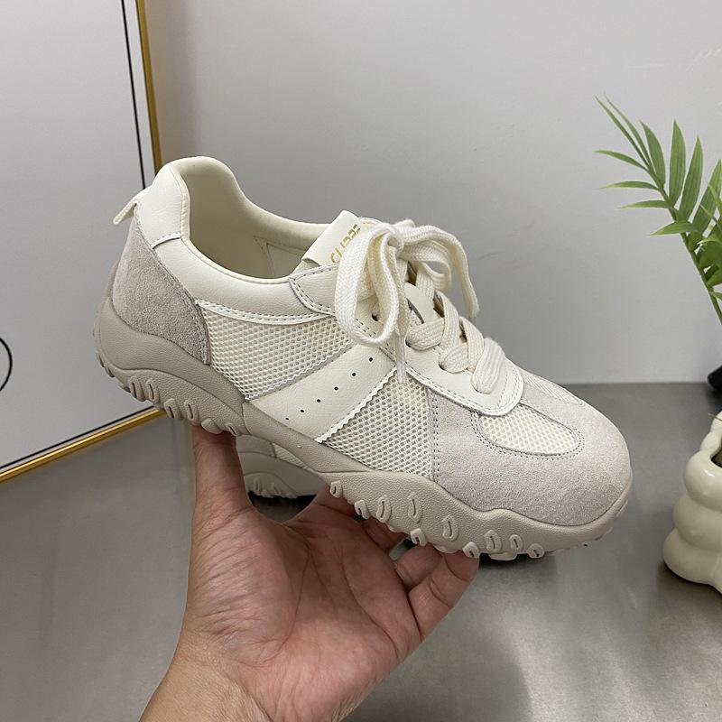 

Leather hollow mesh breathable women s summer new thick-soled retro sports and leisure shoes 34 светло-серый