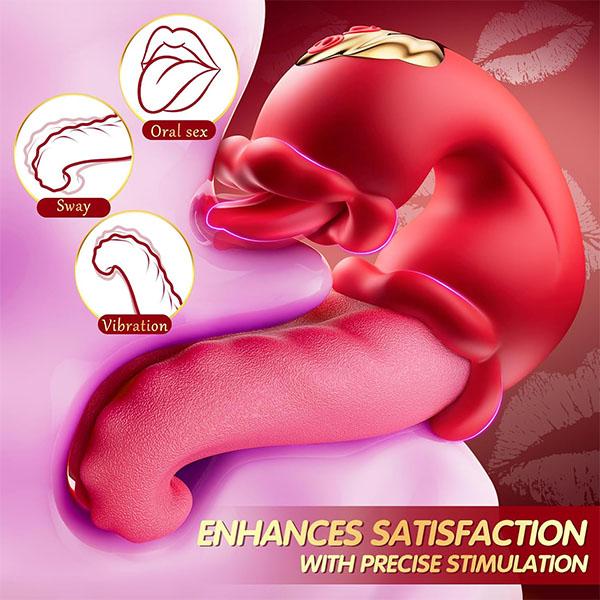 4 IN 1 Tongue Thrusting Vibrators Dildo Rose Sex Toys 10 Licking Clitoral 10 Vibration Mode Sucking Clit Stimulator Vibrator Adult Sex Toys for Women