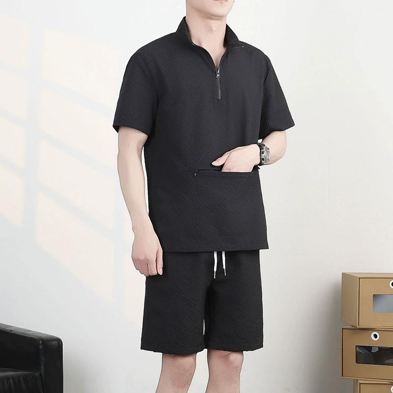 

Летняя свободная футболка с воротником-стойкой, мужская рубашка поло с короткими рукавами, вафельная футболка с короткими рукавами, красивая L