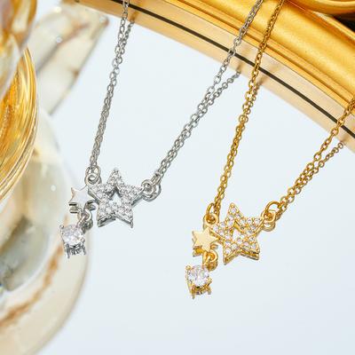 Star-companiment Necklace for Women with High-end Light Luxury Niche Design Diamond-inlaid Star Collarbone Chain