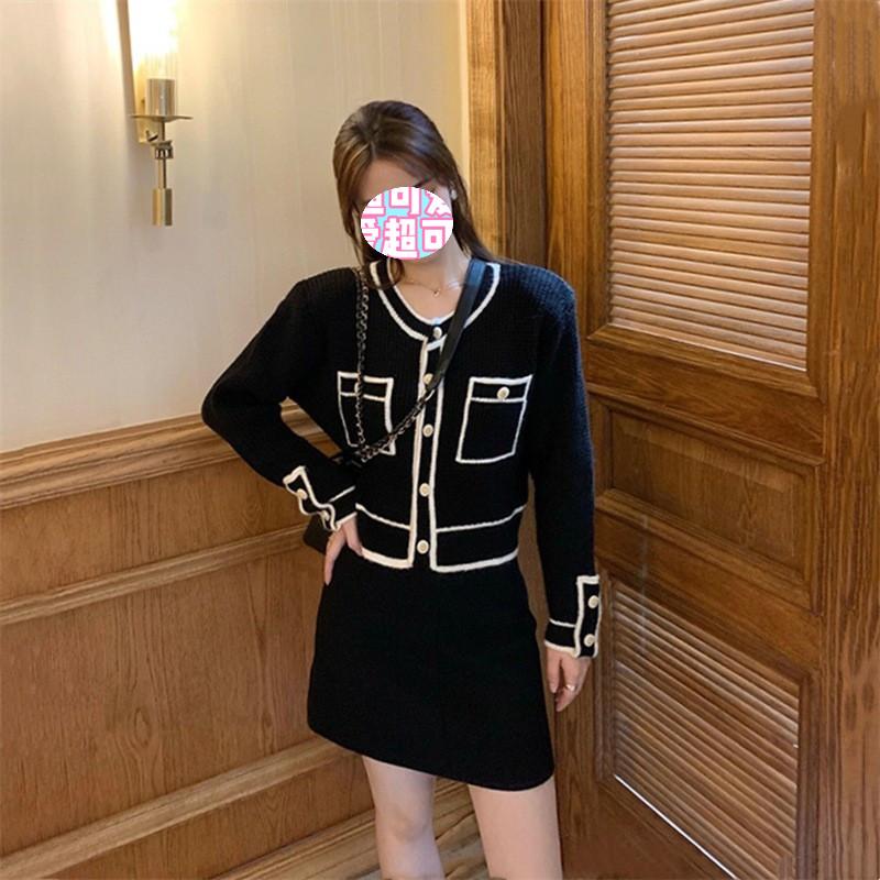 

Маленький свежий жакет вязаный кардиган женский осенний новый с длинными рукавами свободный свитер короткий с круглым вырезом топ one size fits all чёрный