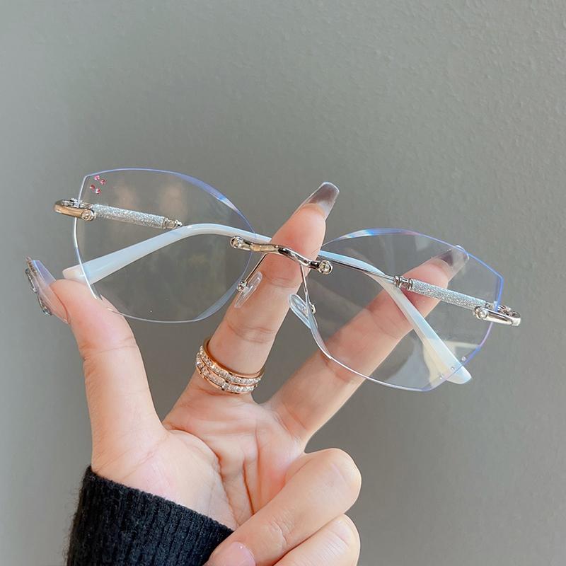 New Fashion Irregular Cat Eye Rimless Anti Radiation Glasses For Women Anti Blue Light Eyeglassesr