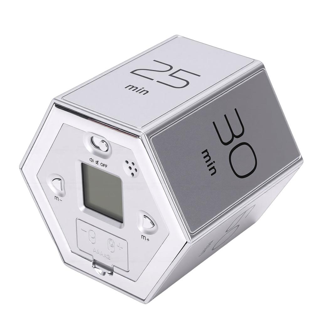 Rotating Timer 60 Minutes Preset Magnetic Hexagon Desk Flip Productivity Timer for Kitchen Cooking Studying