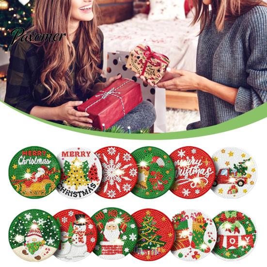 Handmade Christmas Gifts for Friends 12 Pcs Faux Diamond Painting Art Coasters, DIY Rhinestone Coasters Drill Crafts Adults Kit with Holder,