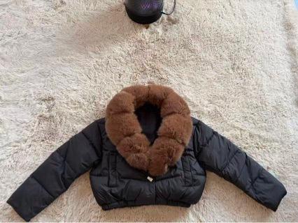 Spot winter new  short fashion warm down cotton clothes  foreign style European and American fur collar jacket women