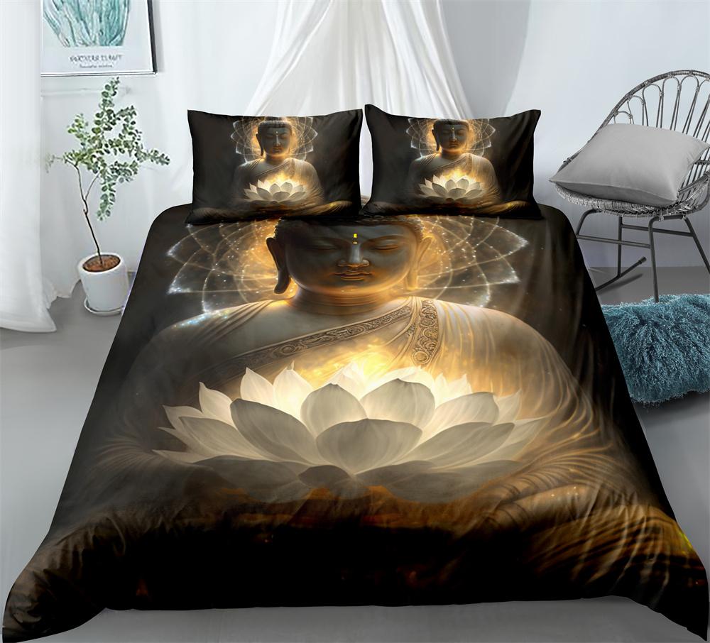 Ensemble de housse de couette Bouddha Style Mandala Religieux Impression 3D Housse de couette Taille King Queen Pour Enfants Adolescents Adultes Ensemble de literie en polyester UK Double 200x200cm