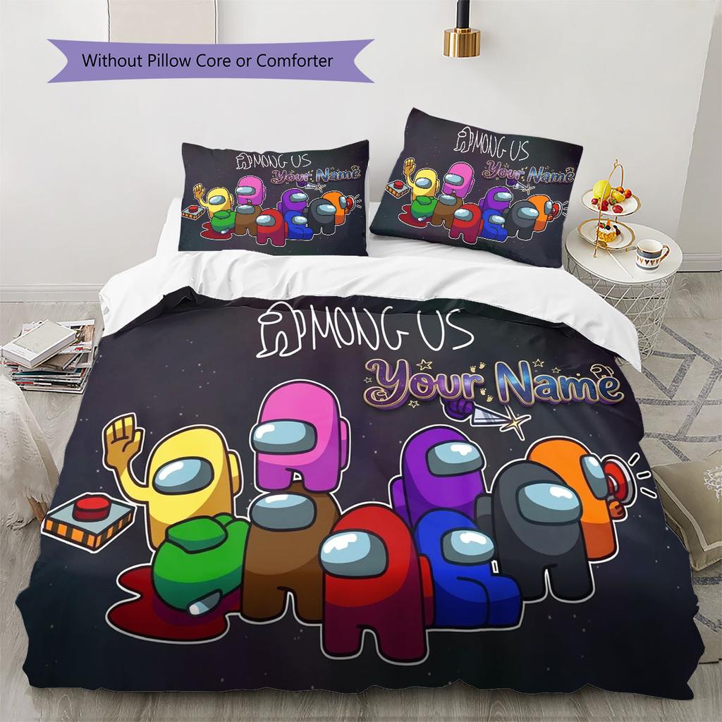 Among Us Custom Name Pattern Bedding,Quilt Set Quilt Cover Pillowcase Home Birthday Gift(1 * Duvet Cover + 2 * Pillowcase, Without Core)