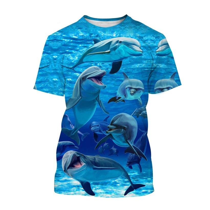 

Футболки с изображением дельфина и 3D принтом для мужчин и женщин, индивидуальные модные топы с круглым вырезом, летняя футболка большого размера с коротким рукавом для мужчин M